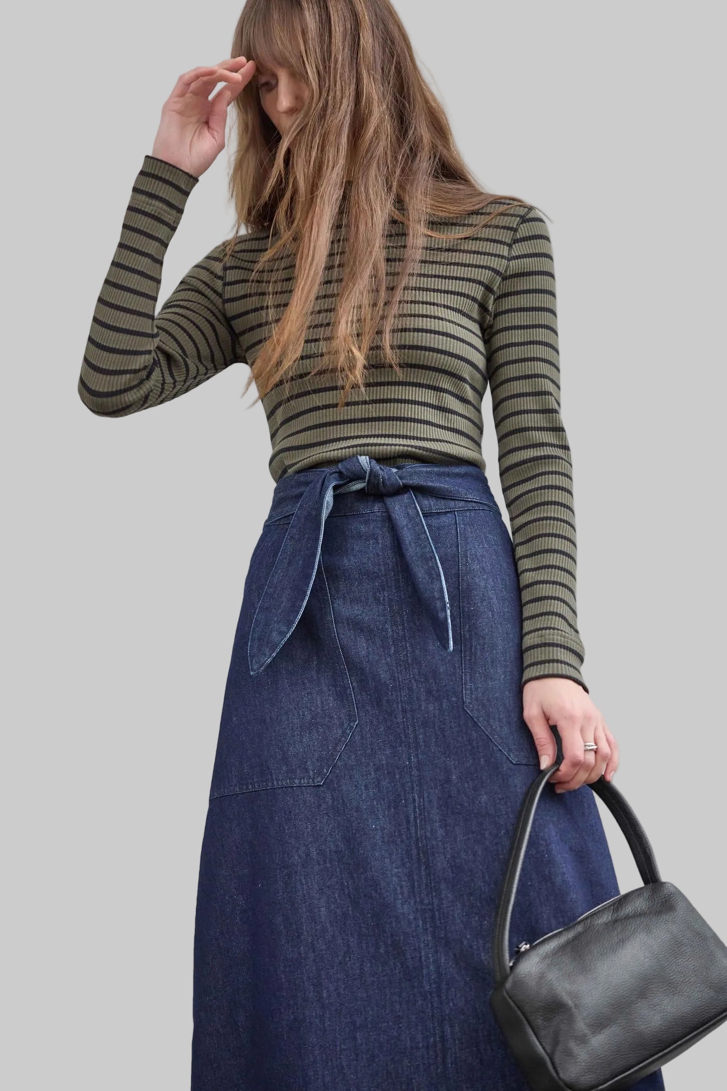 Lilla P. ~  Ribbed Long Sleeve Mock - Olive Stripe