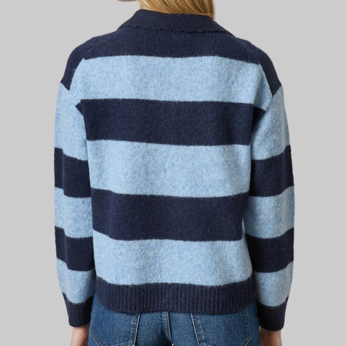 Lilla P.  ~  Striped Polo Sweater - Clearwater Stripe