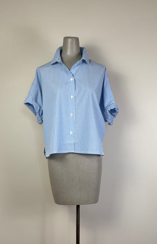 Lilla P. ~  Striped Boxy Button Down - Malibu Stripe