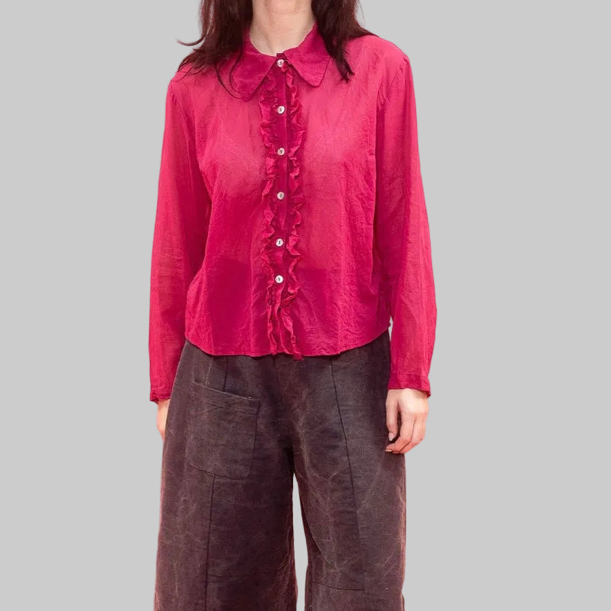 Sula  ~  Frill Front Party Shirt - Cherry