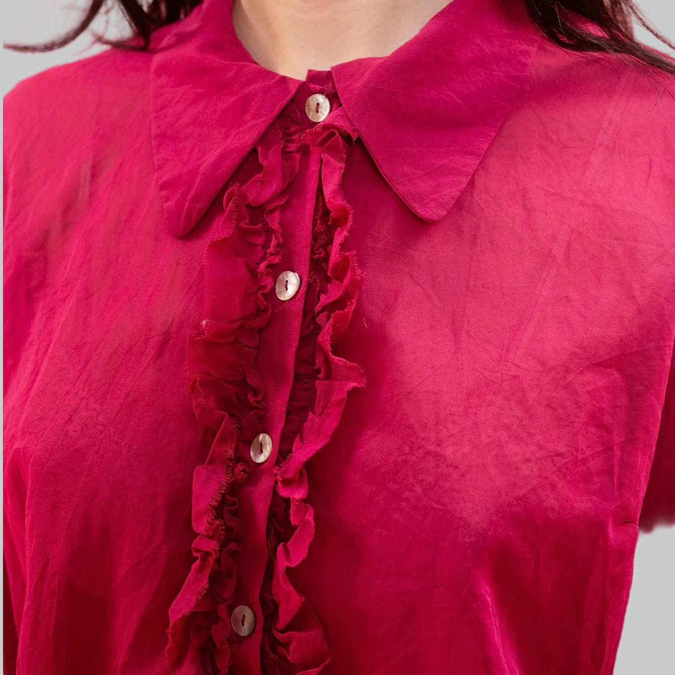 Sula  ~  Frill Front Party Shirt - Cherry