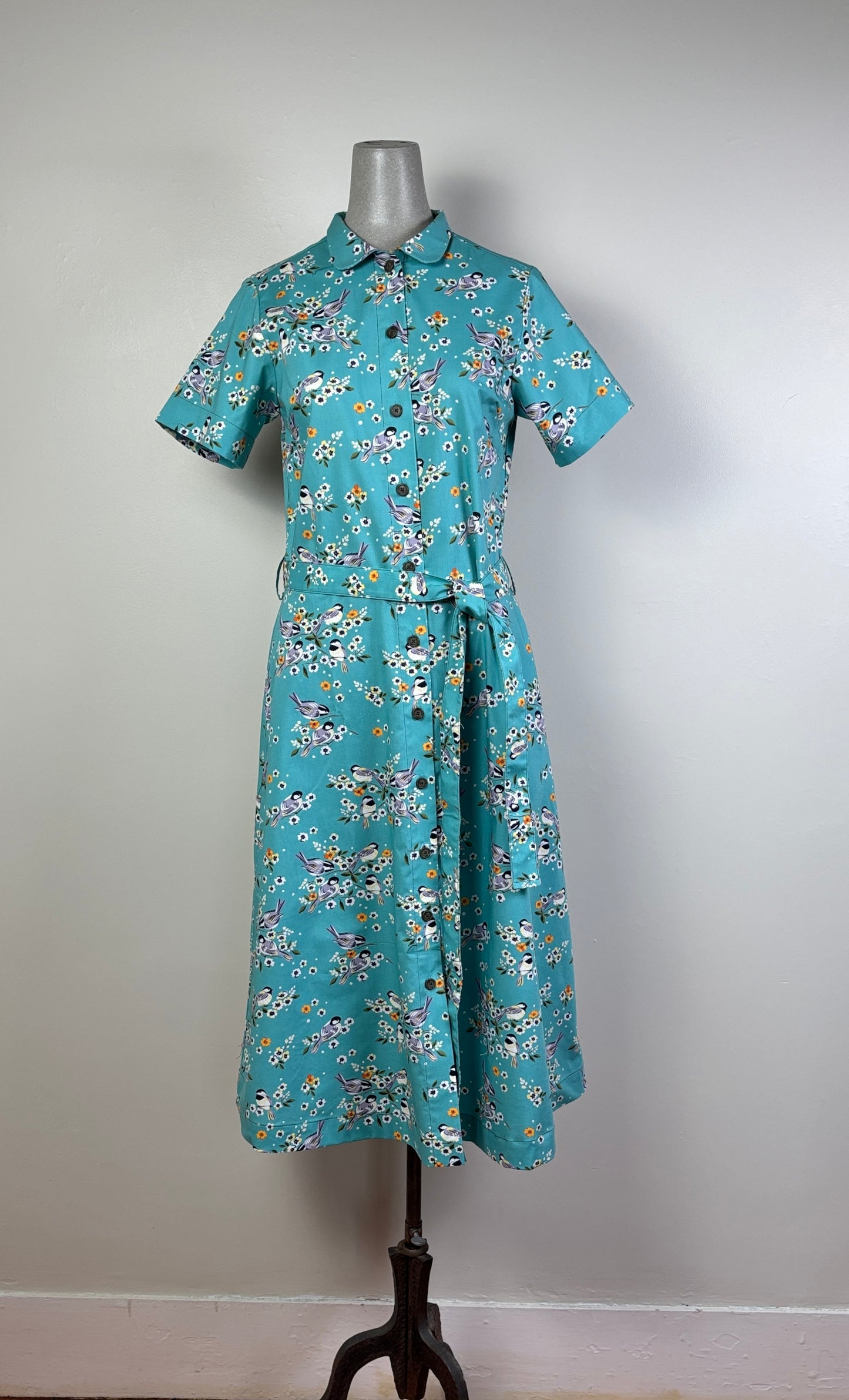 Utility  ~  Round Collar Shirt Dress - Blue Birds