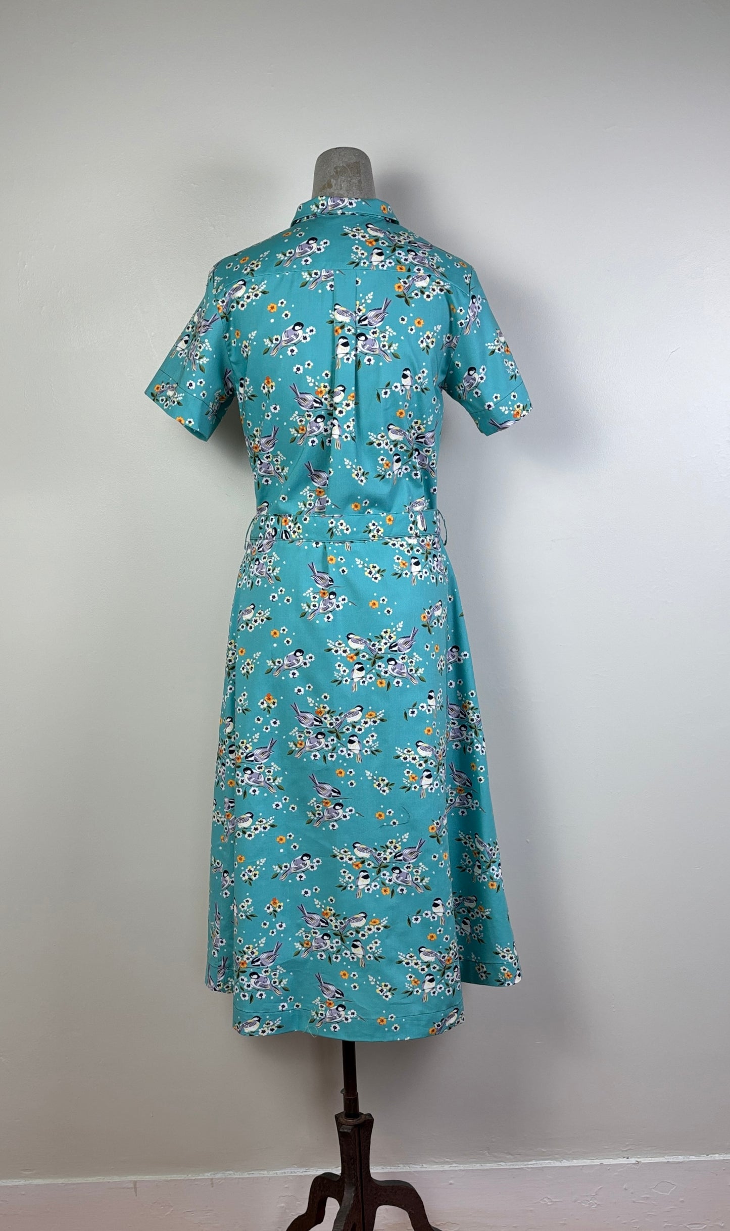 Utility  ~  Round Collar Shirt Dress - Blue Birds