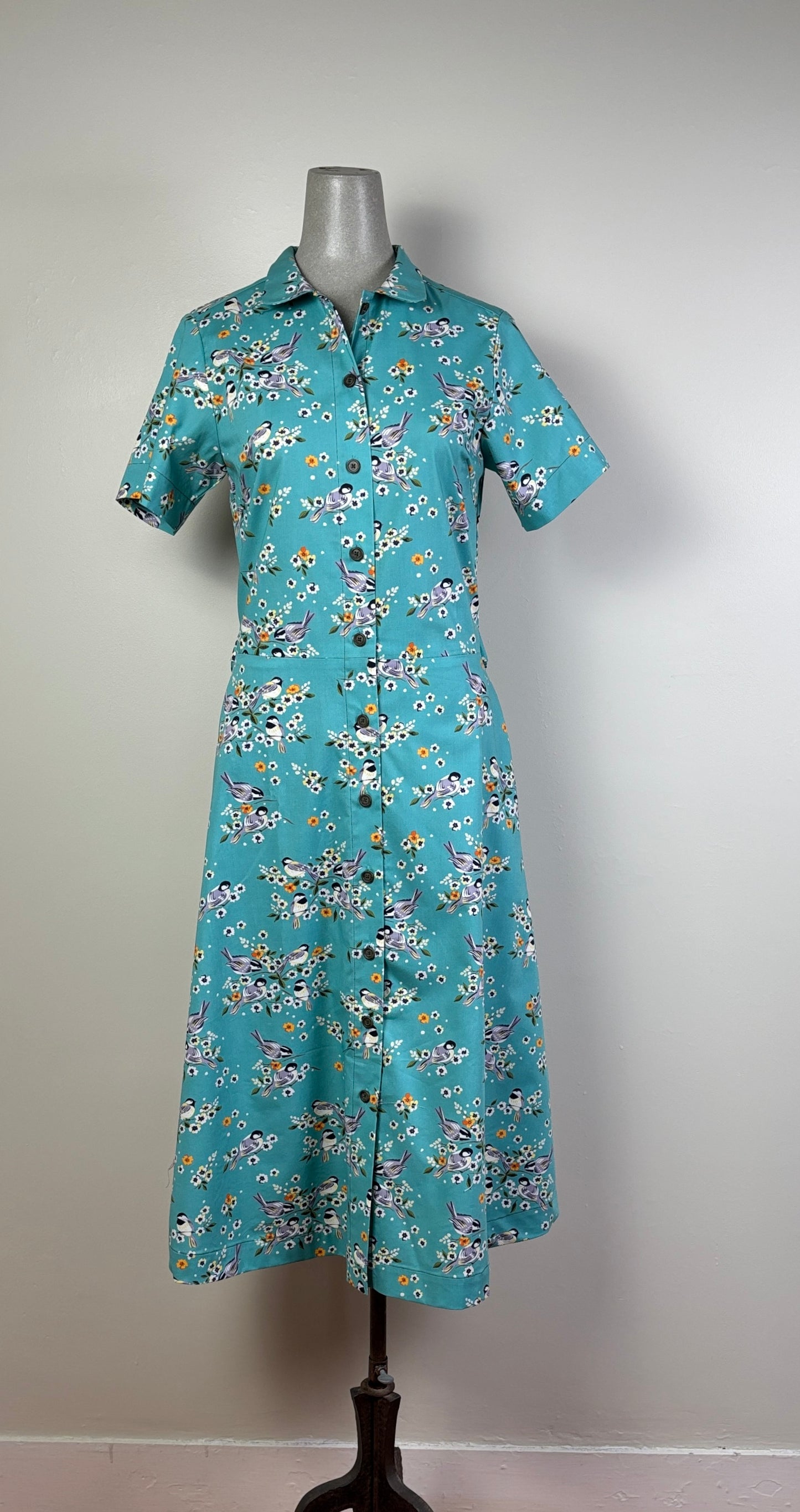 Utility  ~  Round Collar Shirt Dress - Blue Birds
