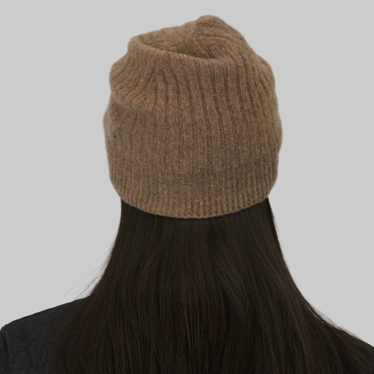 Pas de Calais  ~  Fine Wool Ribbed Beanie - Brown