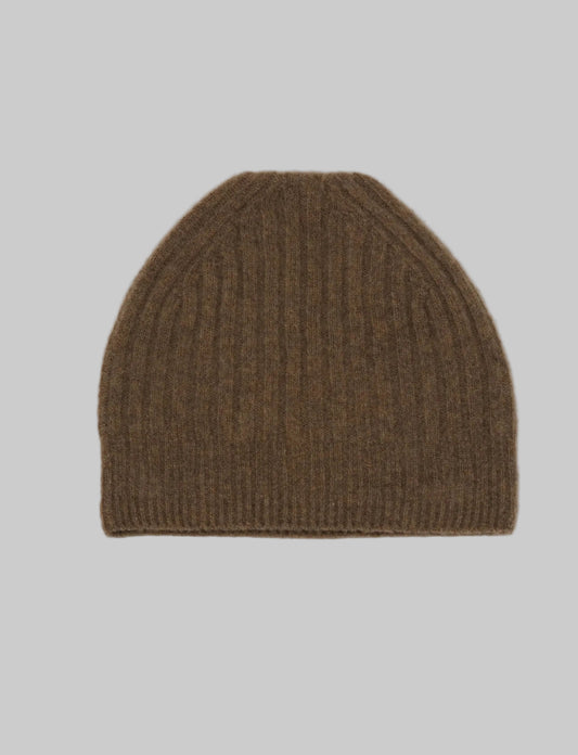 Pas de Calais  ~  Fine Wool Ribbed Beanie - Brown
