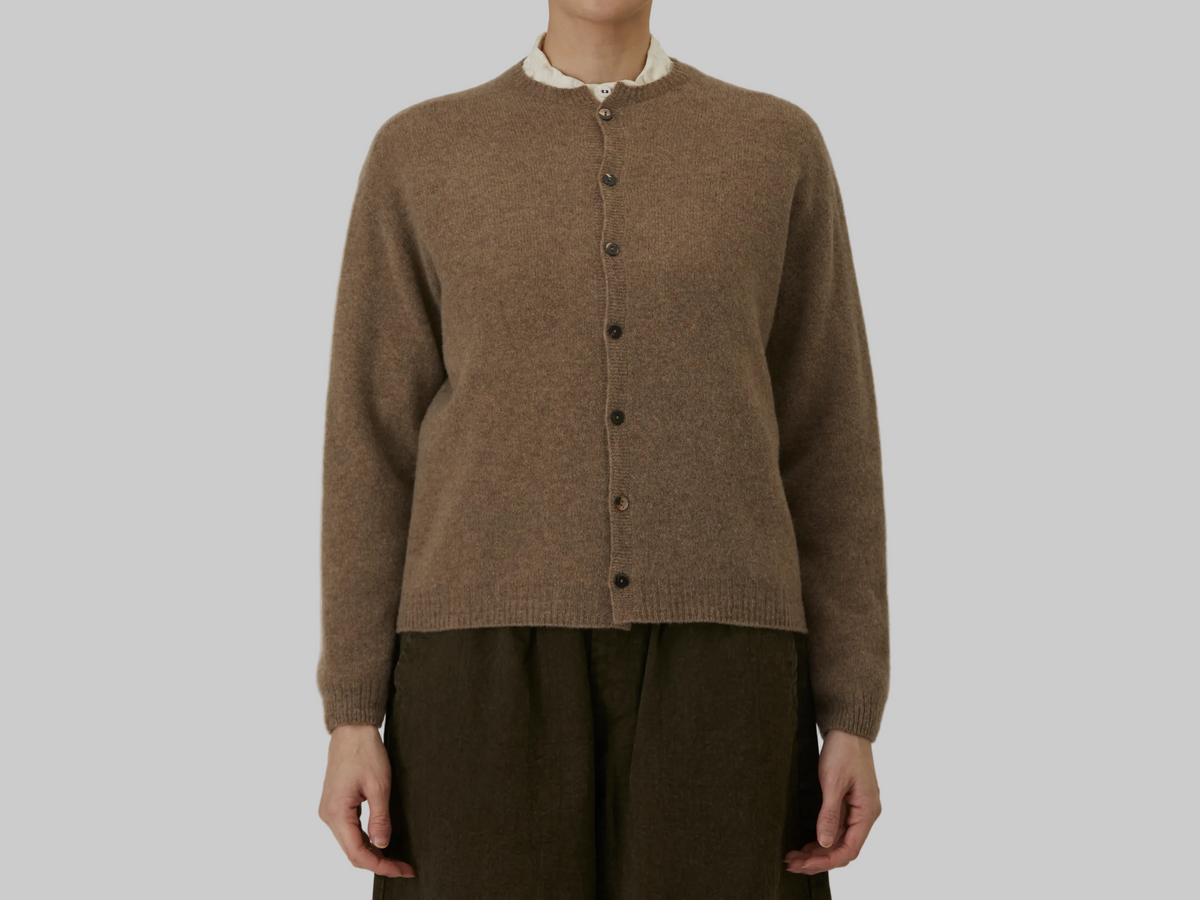 Pas de Calais  ~  Fine Wool Crewneck Cardigan - Brown