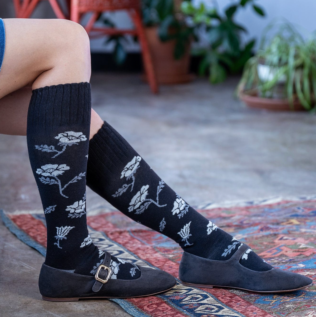 Zkano   ~  Prairie Floral Knee High - Black