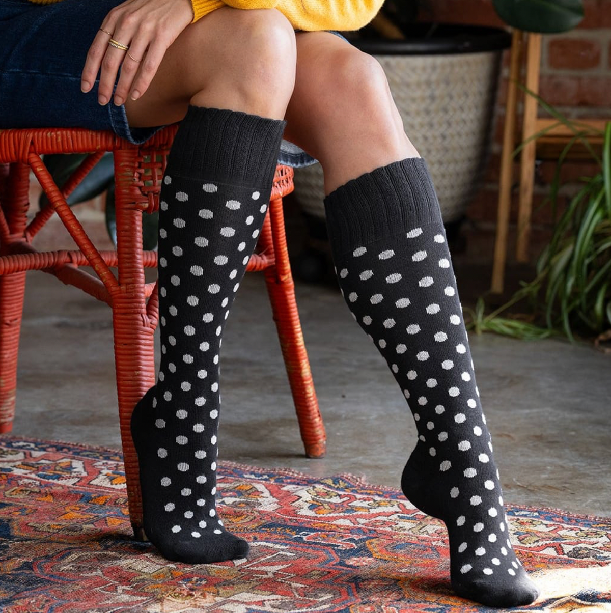 Zkano   ~  Betty Polka Dot Knee High - Black