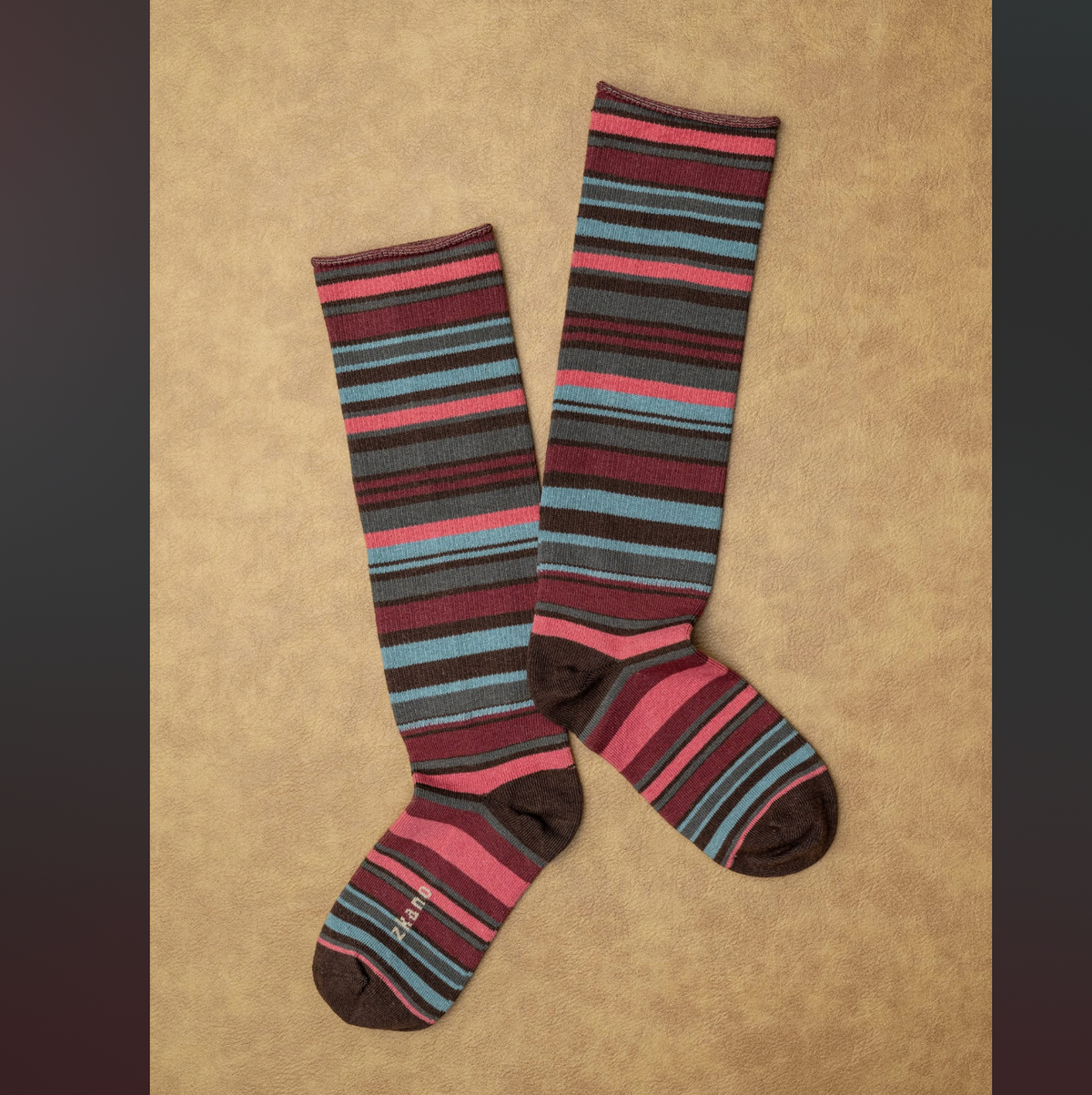 Zkano   ~  Variegated Stripe Knee High - Ash Brown