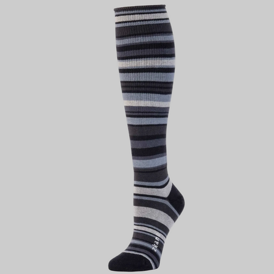 Zkano   ~  Variegated Stripe Knee High - Charcoal