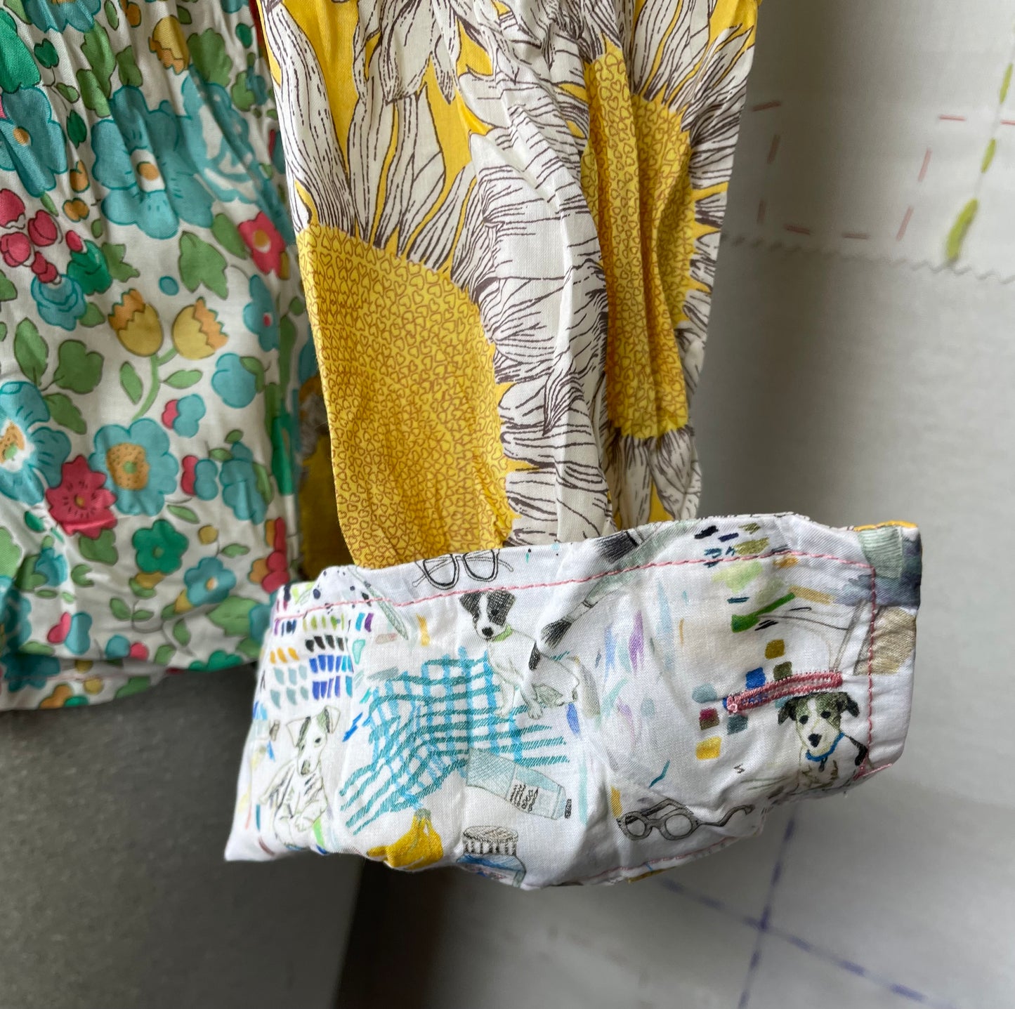 Miki Thumb  ~ Grandi Patch Shirt-Yellow Sunflower Print
