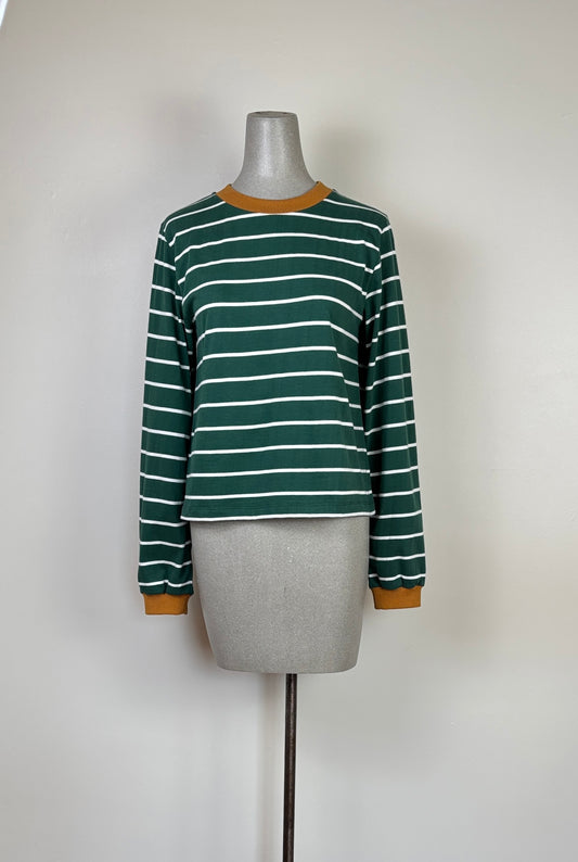 Beaumont Organic  ~  Sierra-Sue Striped Tee - Pine Green/Off White