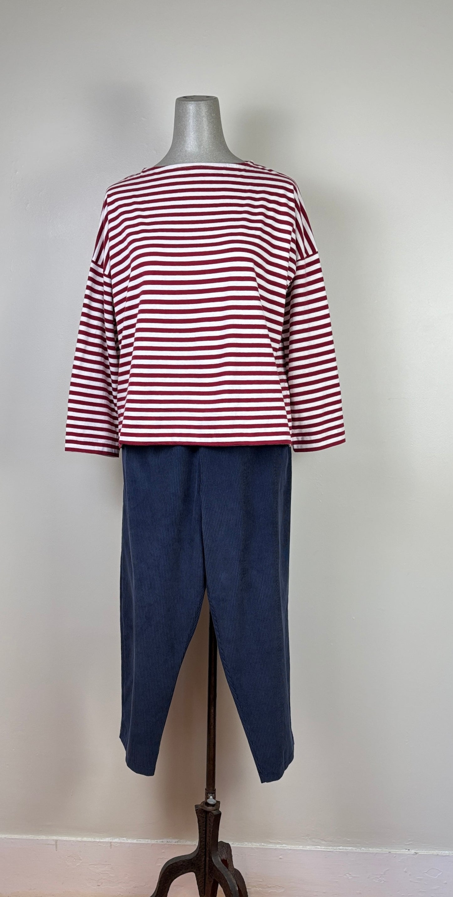 Beaumont Organic  ~  Leia-Sue Striped Tee - Burgundy/Off White
