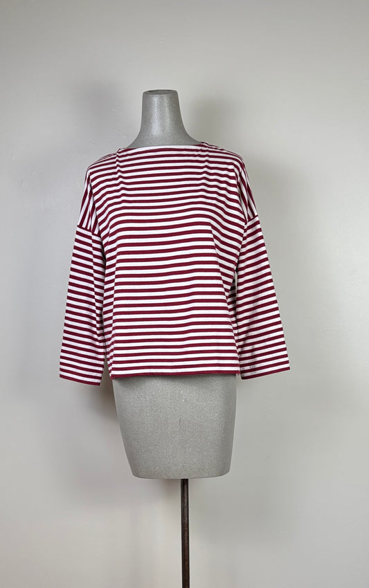 Beaumont Organic  ~  Leia-Sue Striped Tee - Burgundy/Off White