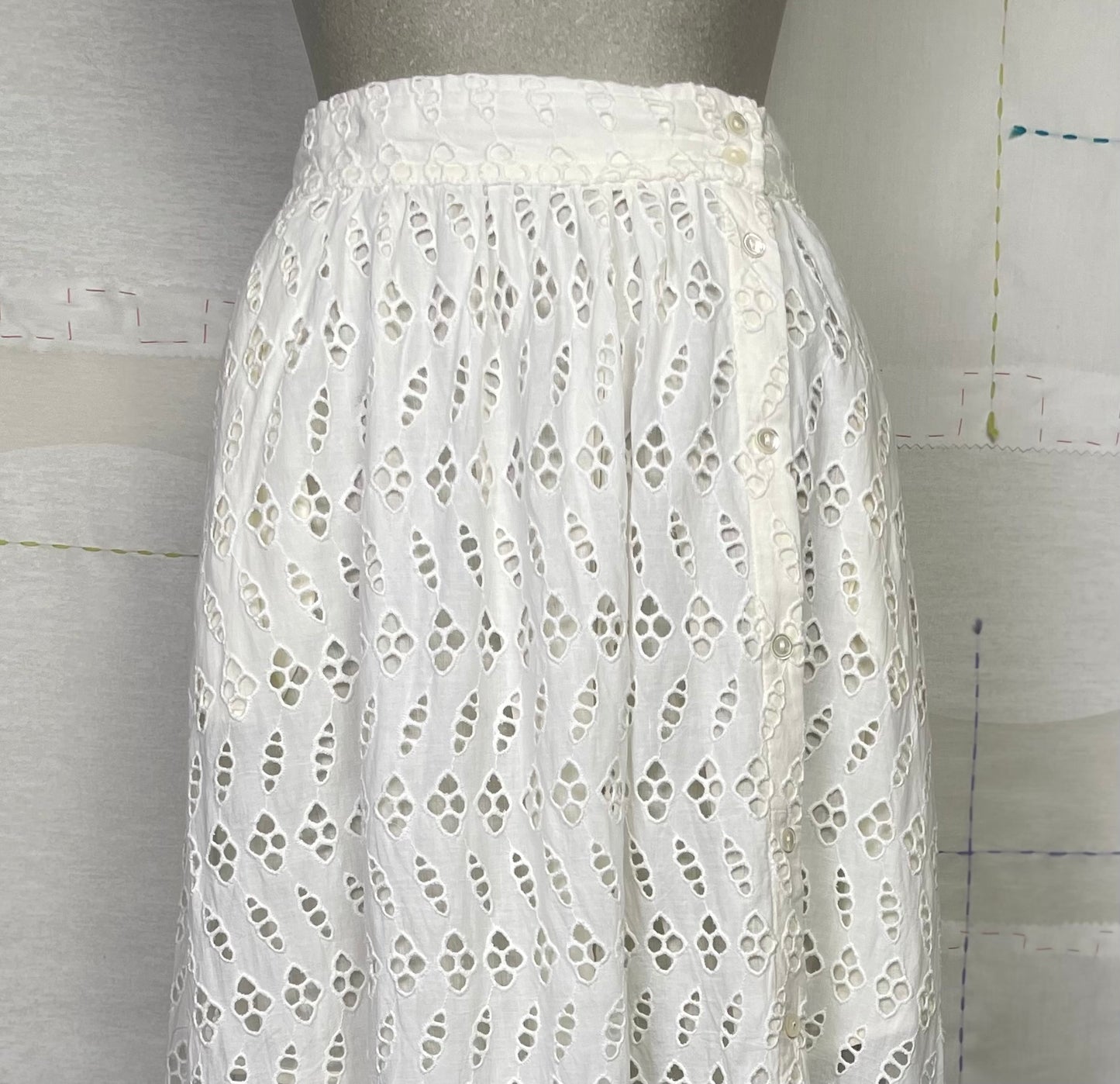 Lilla P.  ~  Eyelet Side Button Maxi Skirt - White