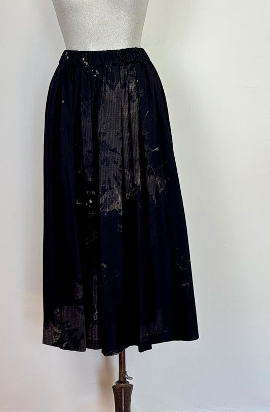 Pas de Calais  ~  Cotton Checkered Gathered Skirt - Black