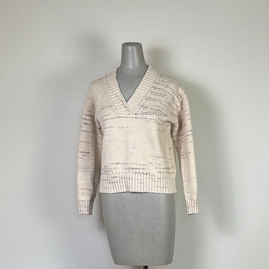 Lilla P. ~  Oversized V-Neck Sweater - Eggshell Combo