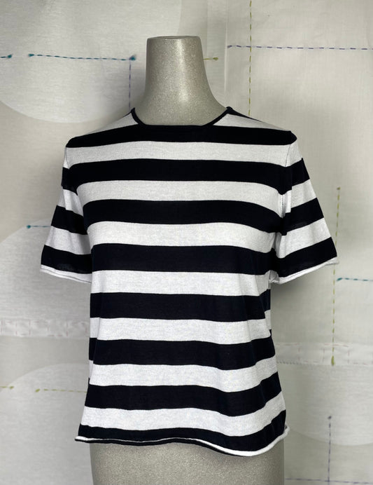 MJW.  ~  Giza Cotton Medium Stripe Pullover - Navy/White