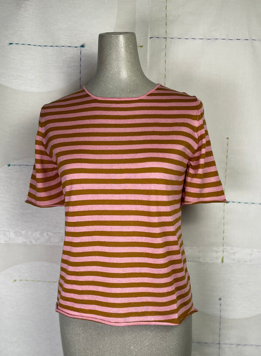 MJW.  ~  Giza Cotton Small Stripe Pullover - Rose/Ginger
