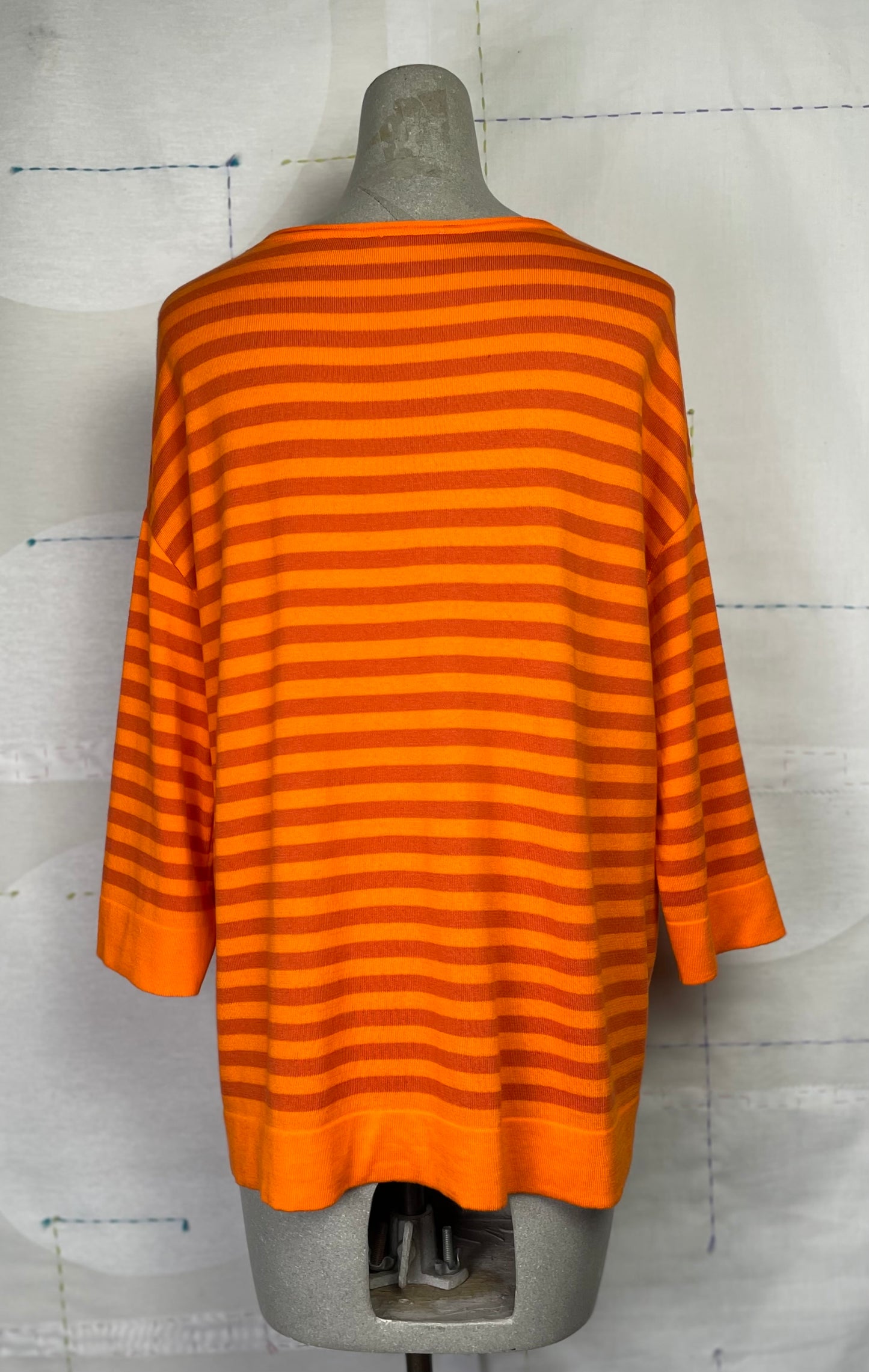 KnitKnit  ~  3/4 Sleeve Striped Sweater - Mattone/Arancio