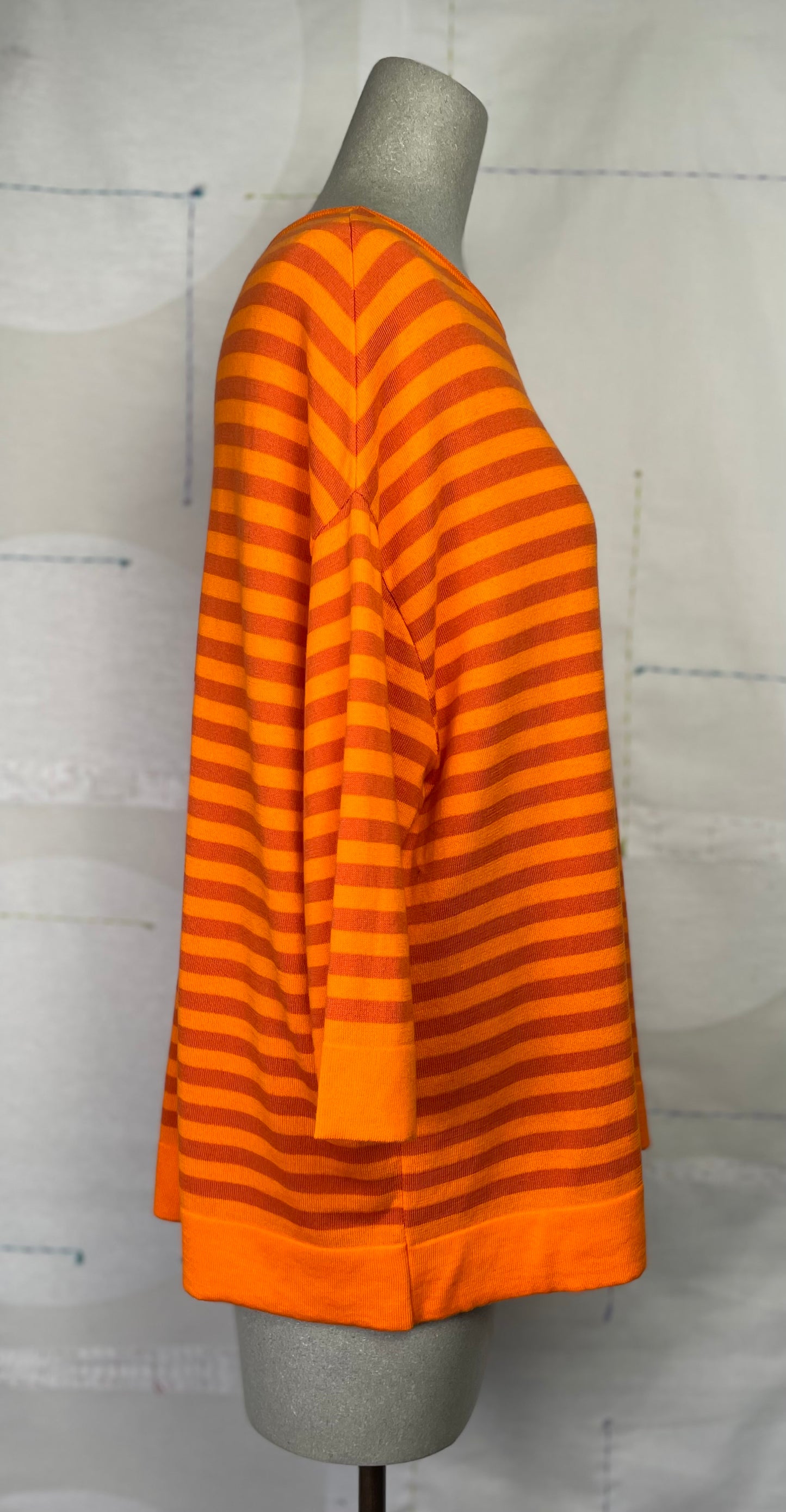 KnitKnit  ~  3/4 Sleeve Striped Sweater - Mattone/Arancio