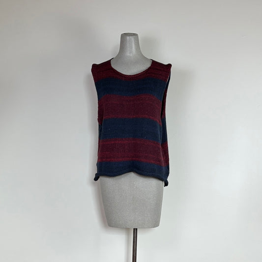 Paper Temples  ~  Simone Vest - Burgundy/Navy Wide Stripe