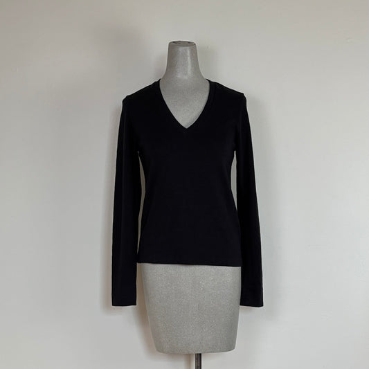 Lilla P. ~  Vintage Slub Long Sleeve V-Neck - Black