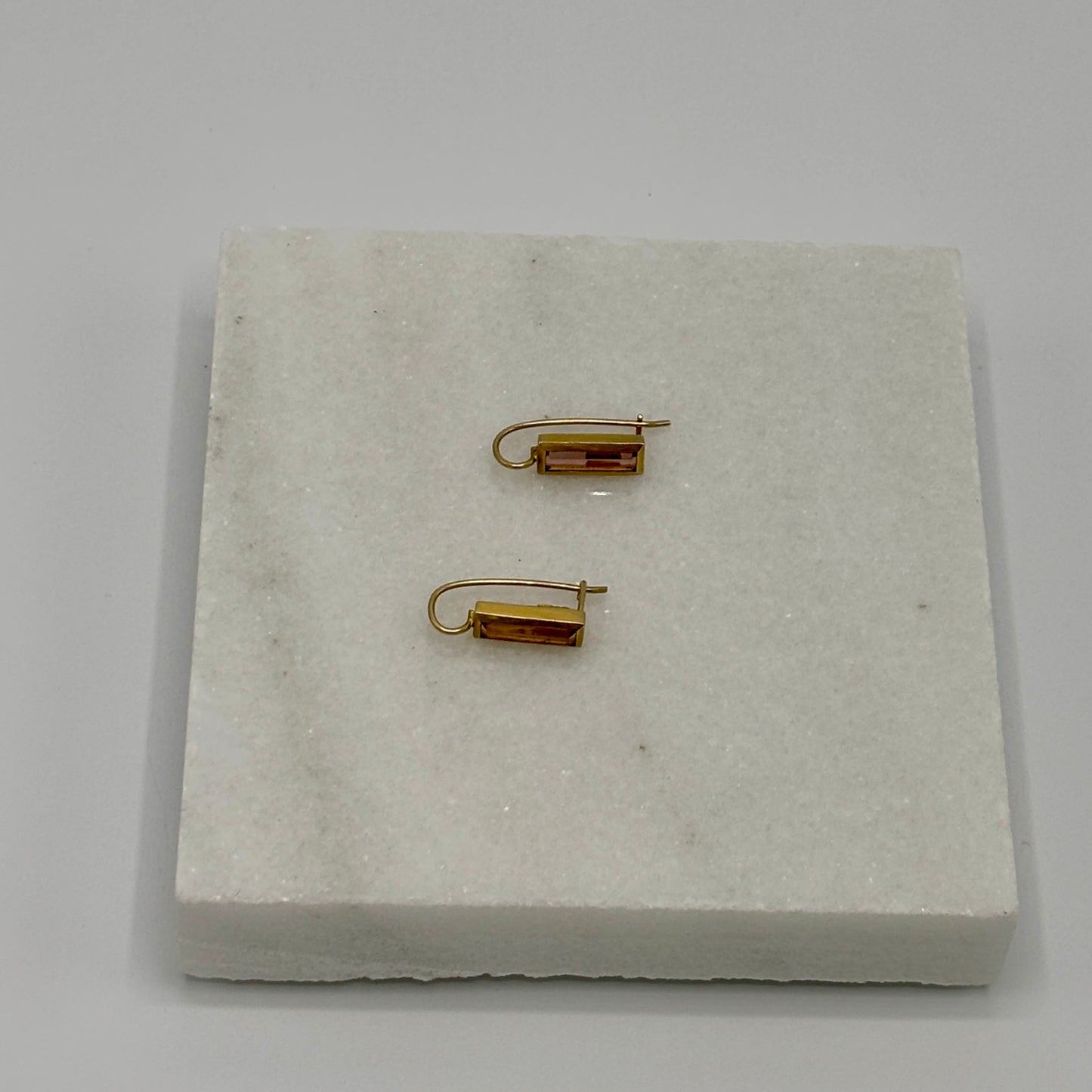 Rebecca Brenner Jewelry  ~  Pink Tourmaline Earrings in 14K Gold Bezels