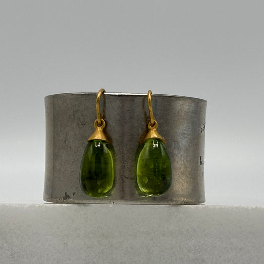 Rebecca Brenner Jewelry  ~  Tear Drop Cabochon Peridot Earrings on 14K Gold Wires