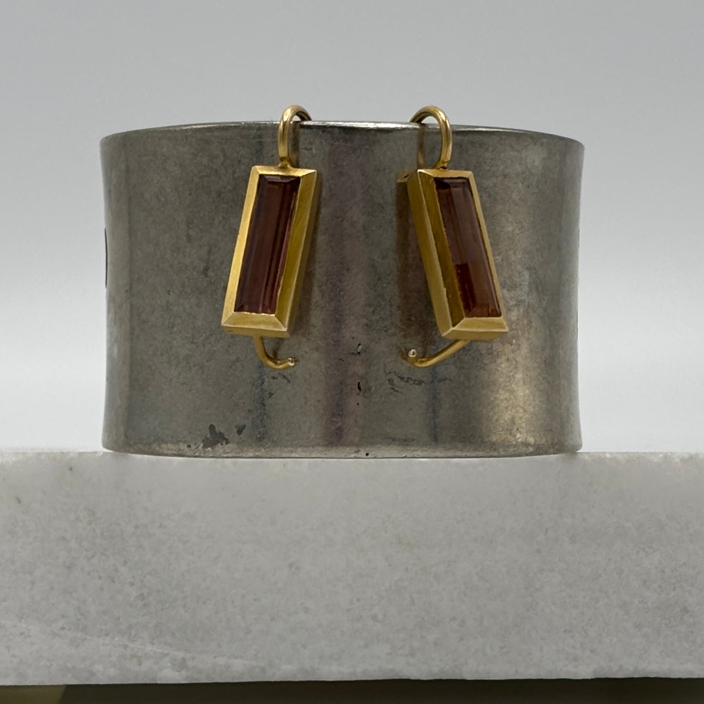 Rebecca Brenner Jewelry  ~  Pink Tourmaline Earrings in 14K Gold Bezels