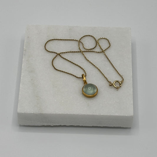 Rebecca Brenner Jewelry  ~  Cabochon Prehnite on Vintage 14K Gold Chain