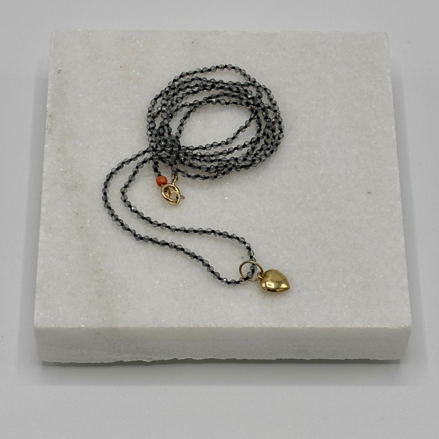 Rebecca Brenner Jewelry  ~  Tiny Faceted Labradorite with 14K Gold Heart Charm