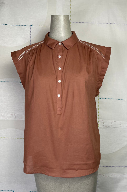 Lilla P. ~  Easy Yoke Blouse - Burnt Sienna