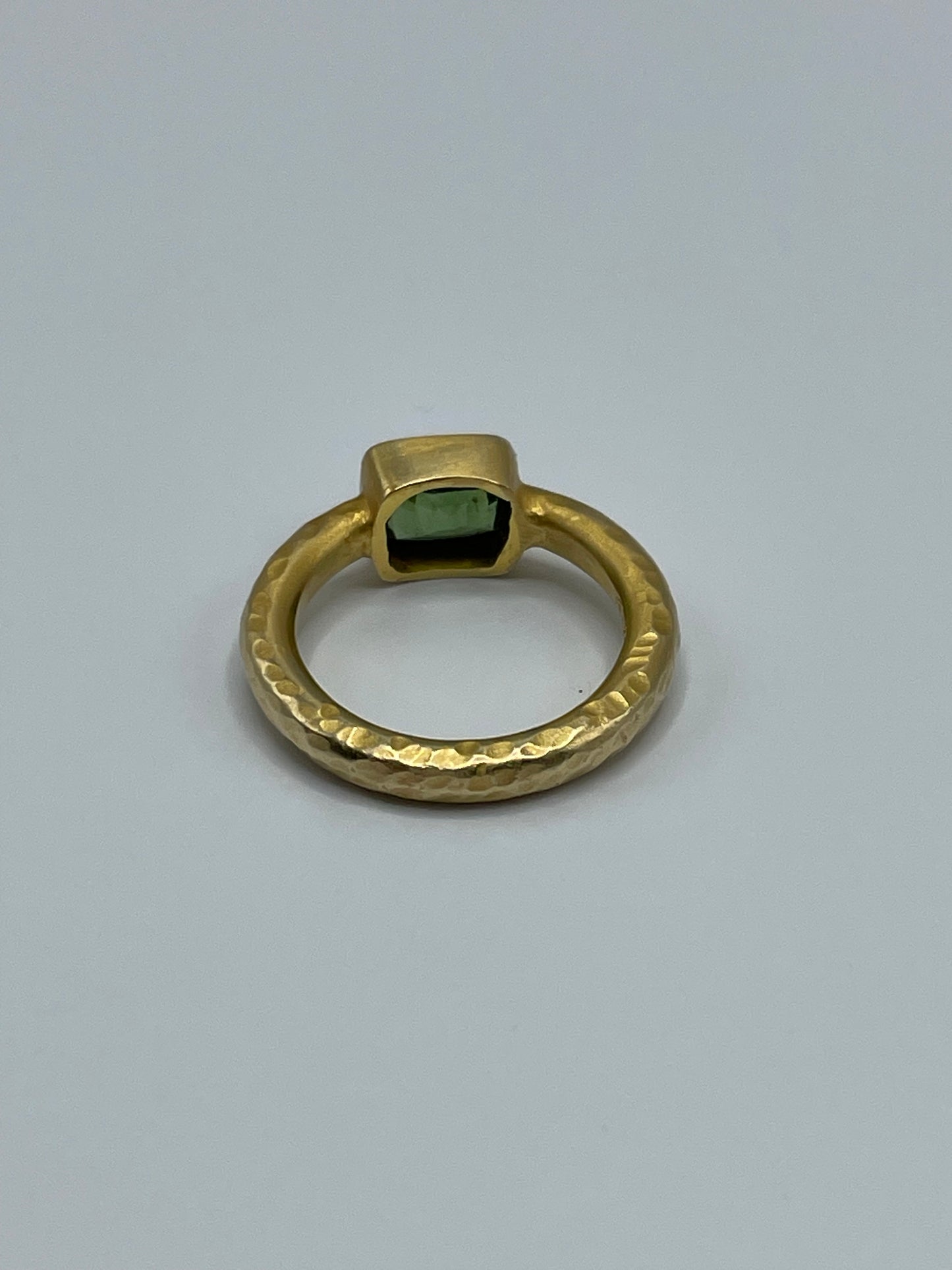 Rebecca Brenner Jewelry  ~  14K Hammered Gold Ring with Bezel Set Green Tourmaline