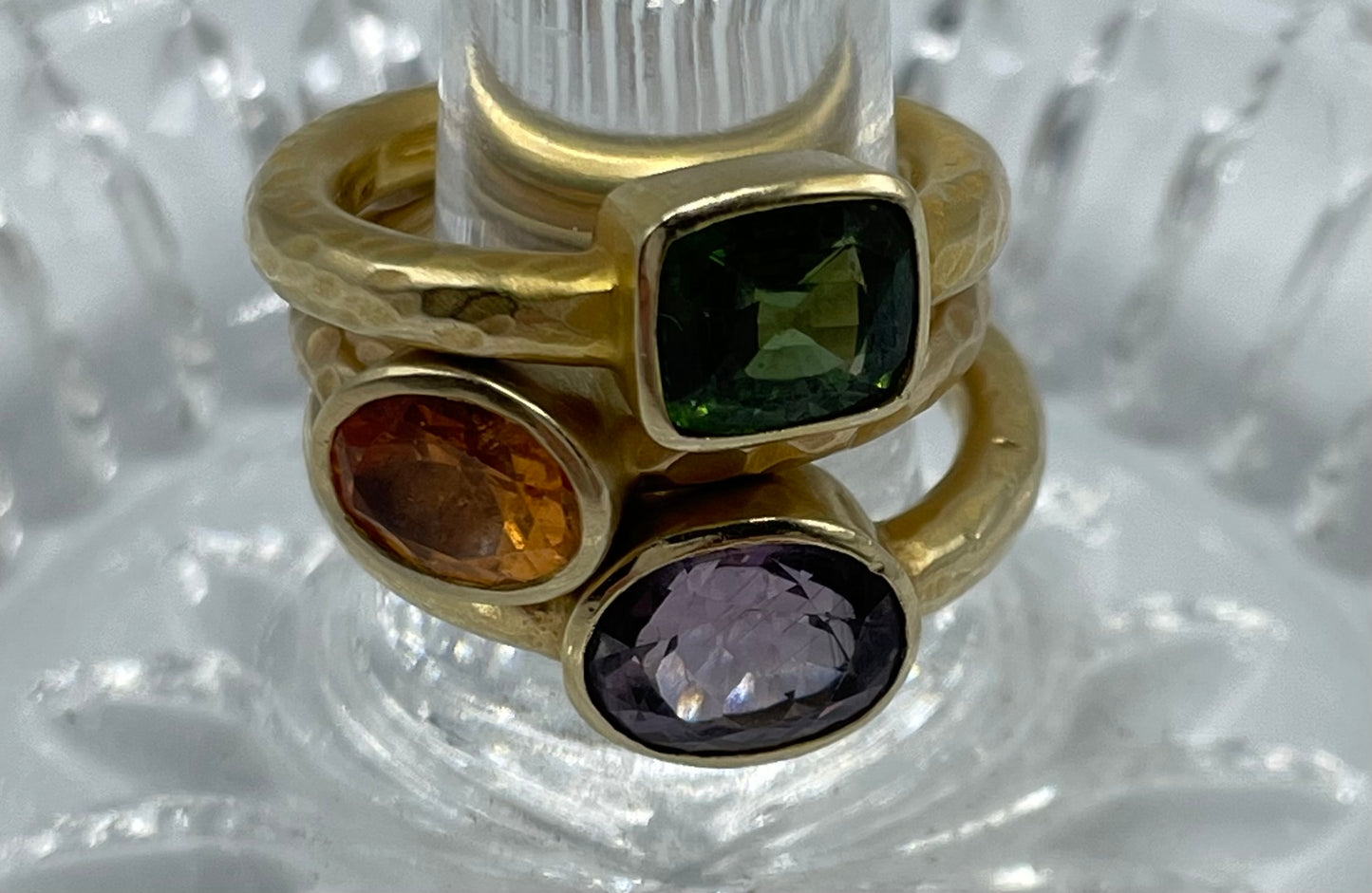 Rebecca Brenner Jewelry  ~ 14K Hammered Gold Ring with Bezel Set Purple Spinel