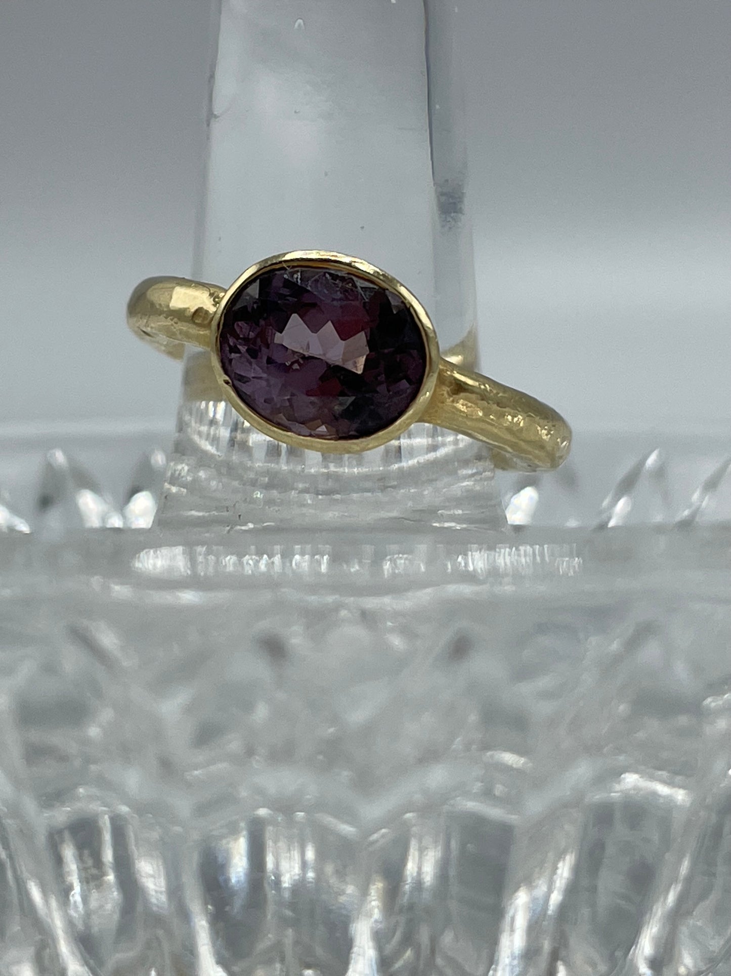 Rebecca Brenner Jewelry  ~ 14K Hammered Gold Ring with Bezel Set Purple Spinel