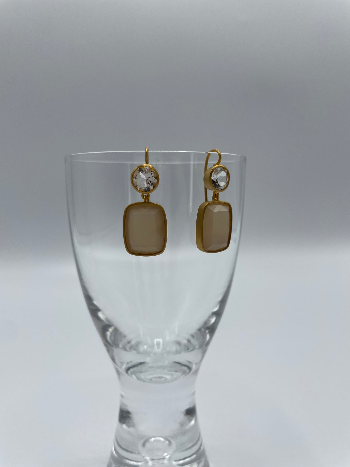 Rebecca Brenner Jewelry  ~  White Topaz + Faceted Moonstone Earrings