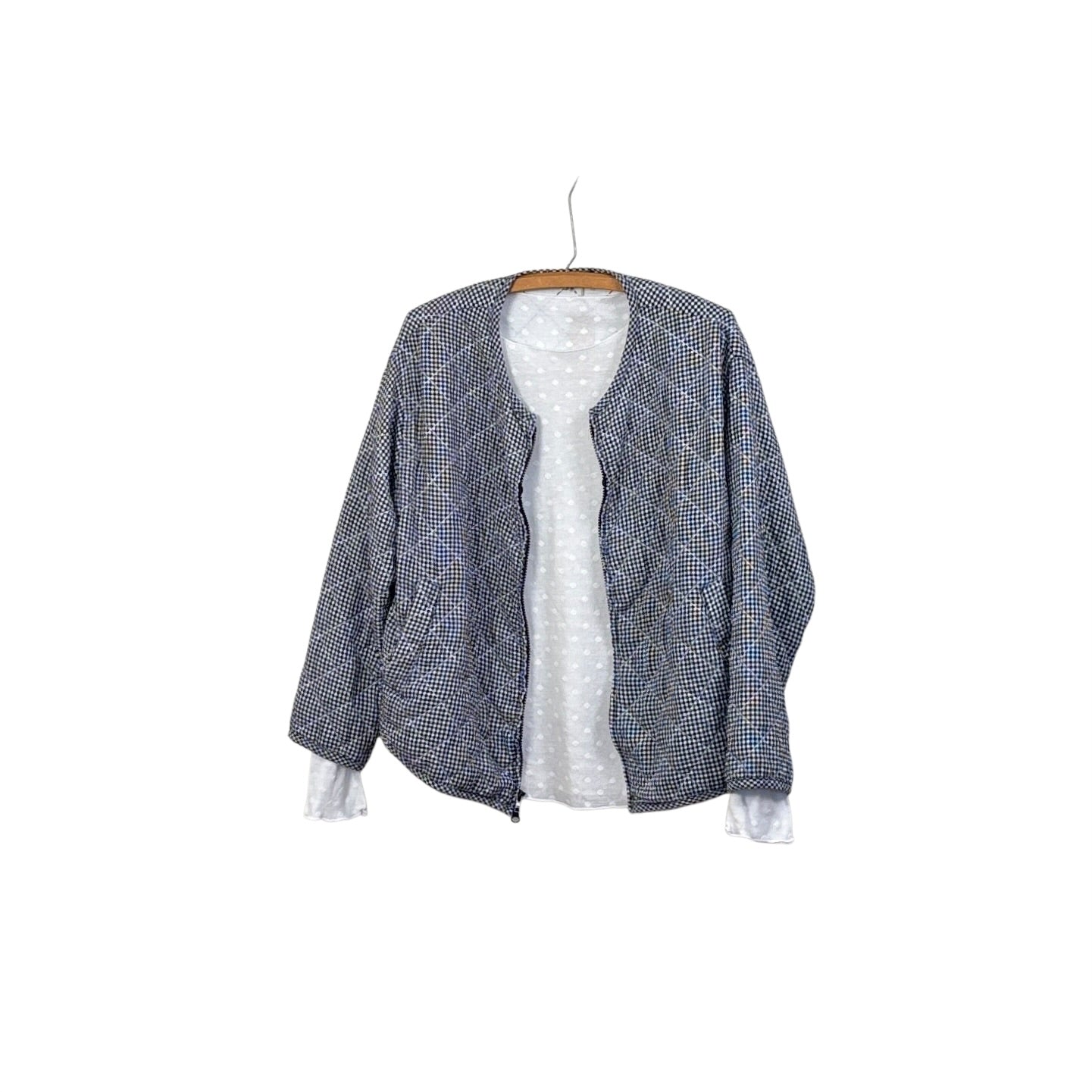 Cut Loose  ~  Crinkled Check Quilt Bomber Jacket - Naval