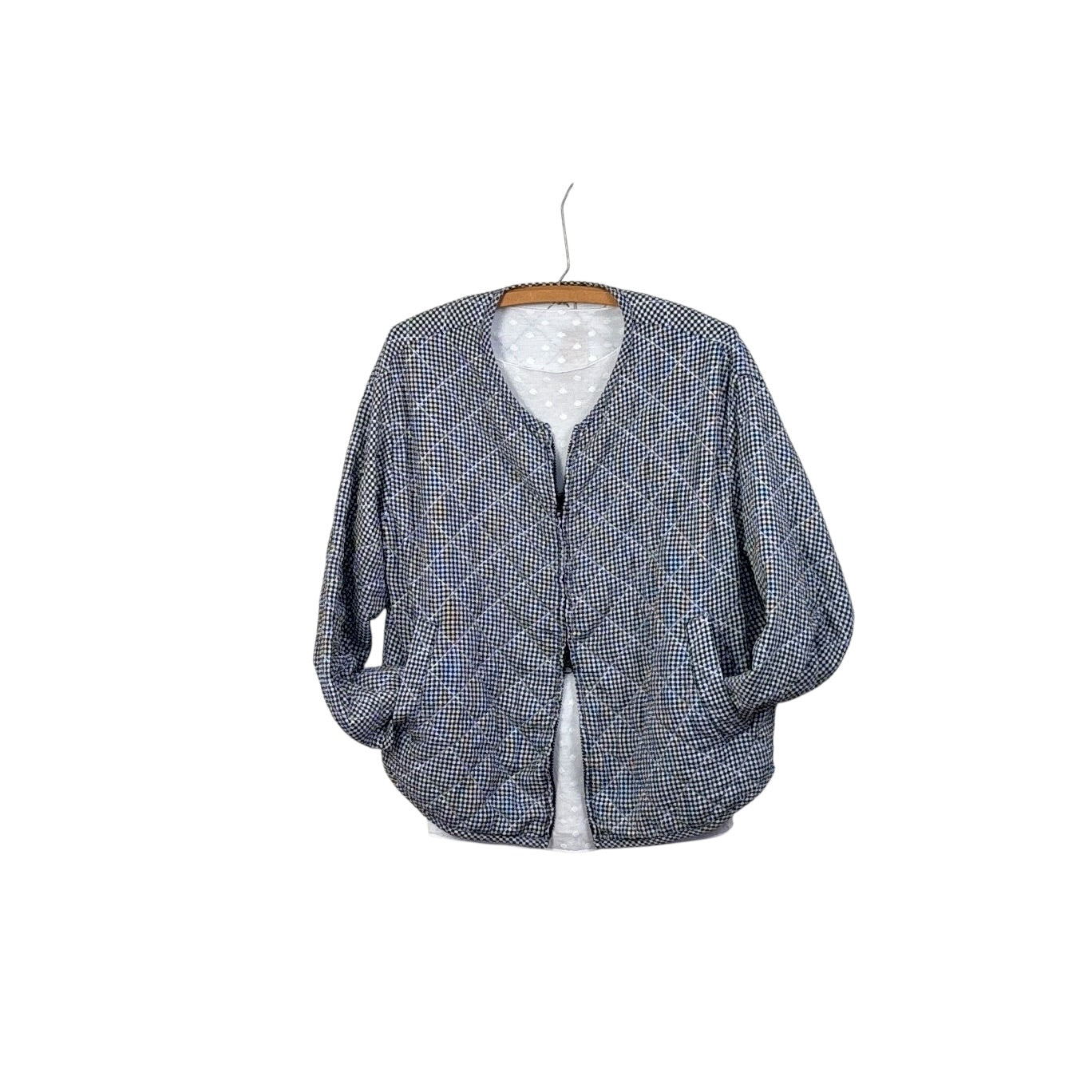Cut Loose  ~  Crinkled Check Quilt Bomber Jacket - Naval