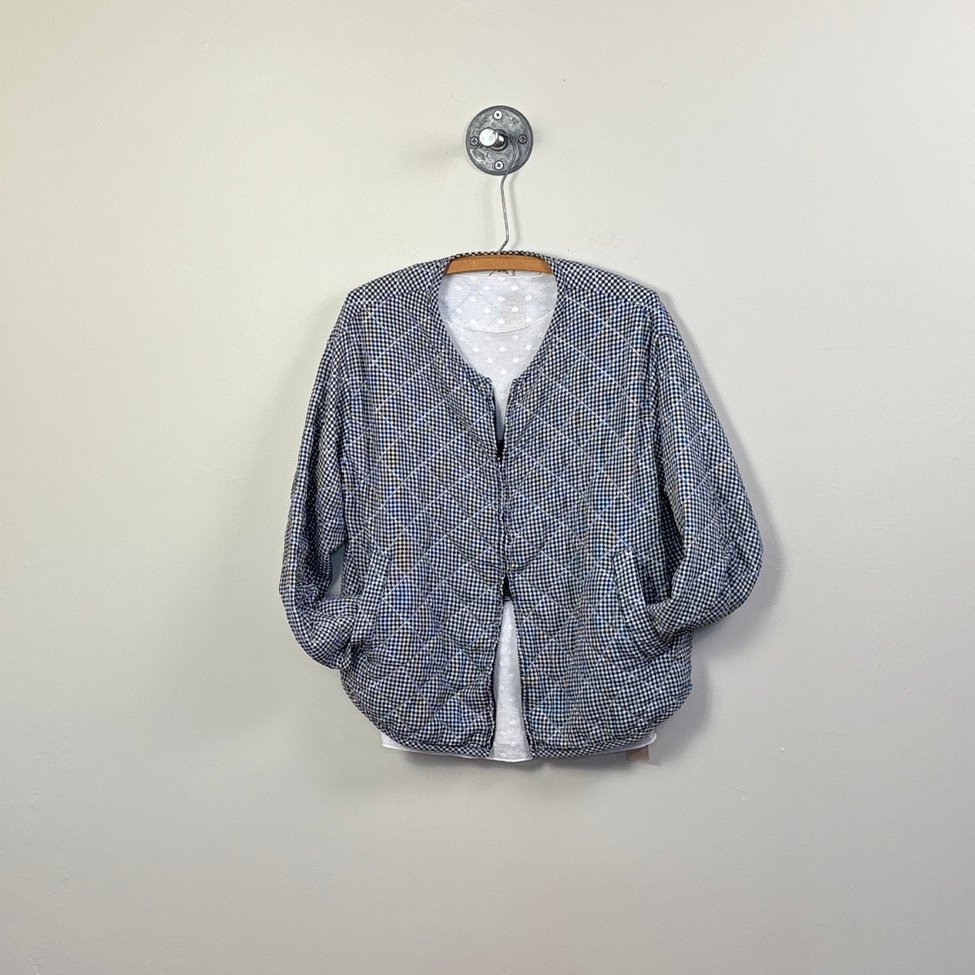 Cut Loose  ~  Crinkled Check Quilt Bomber Jacket - Naval