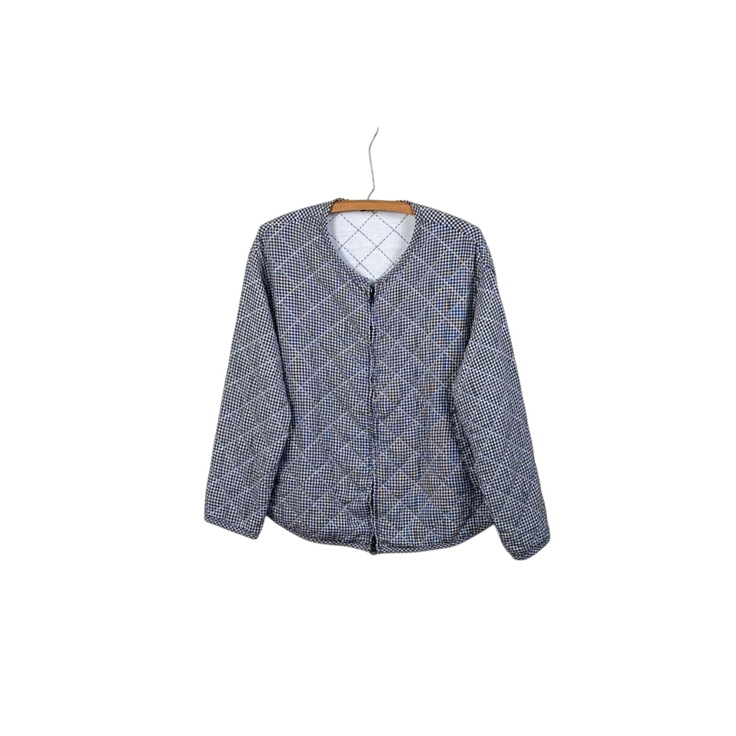 Cut Loose  ~  Crinkled Check Quilt Bomber Jacket - Naval