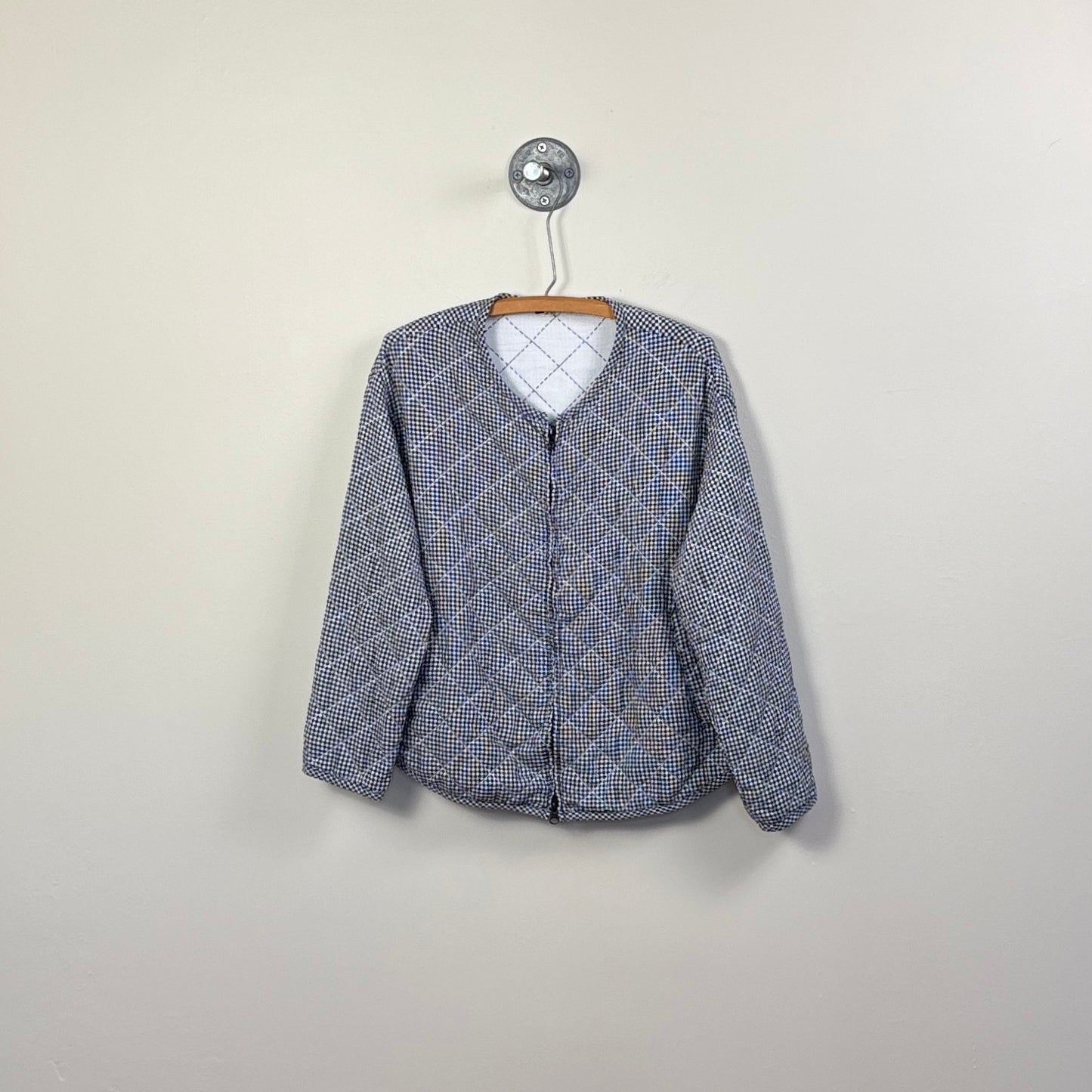 Cut Loose  ~  Crinkled Check Quilt Bomber Jacket - Naval
