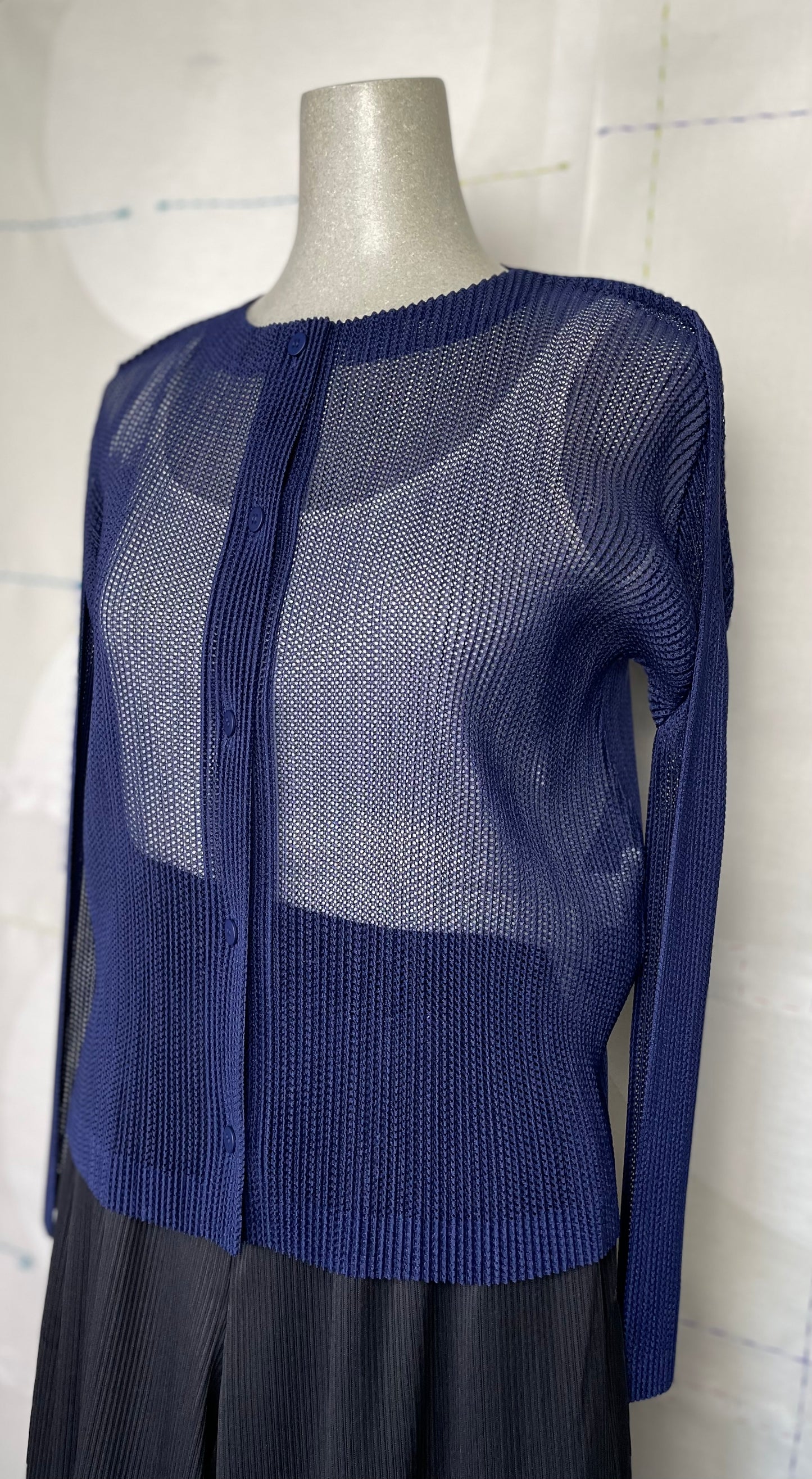 Pleats Please Issey Miyake  ~  Tatami July Mesh Cardigan - Navy