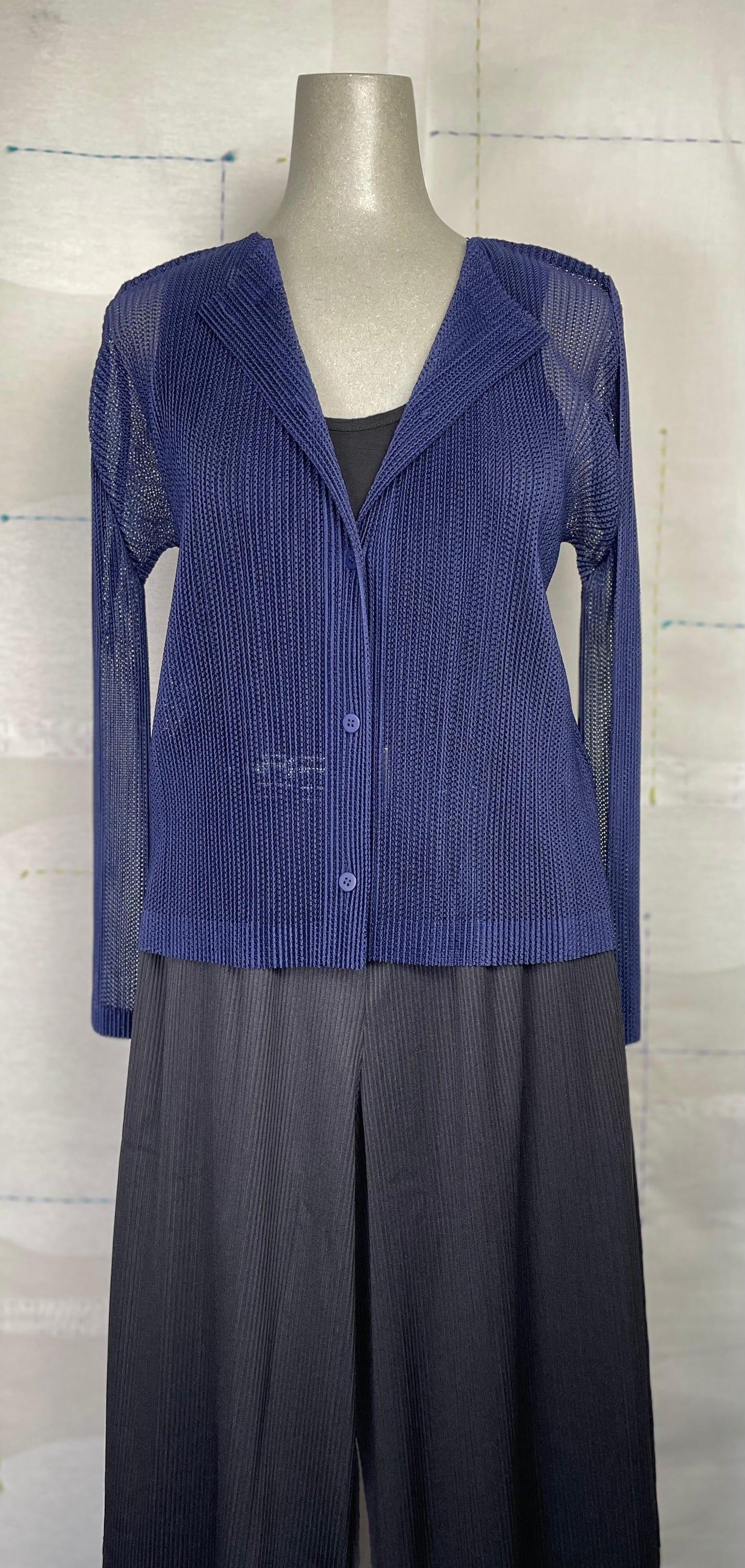 Pleats Please Issey Miyake  ~  Tatami July Mesh Cardigan - Navy