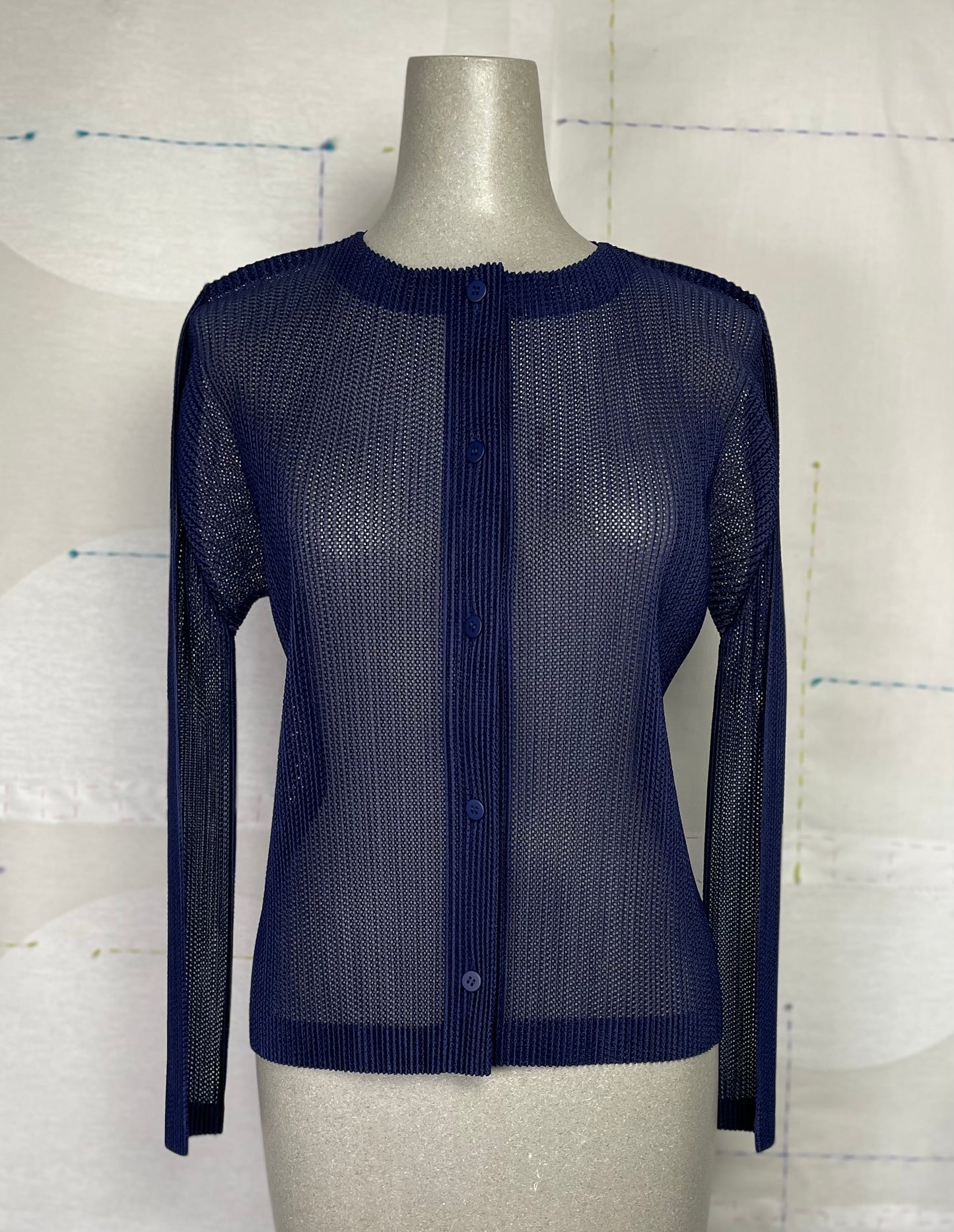 Pleats Please Issey Miyake  ~  Tatami July Mesh Cardigan - Navy