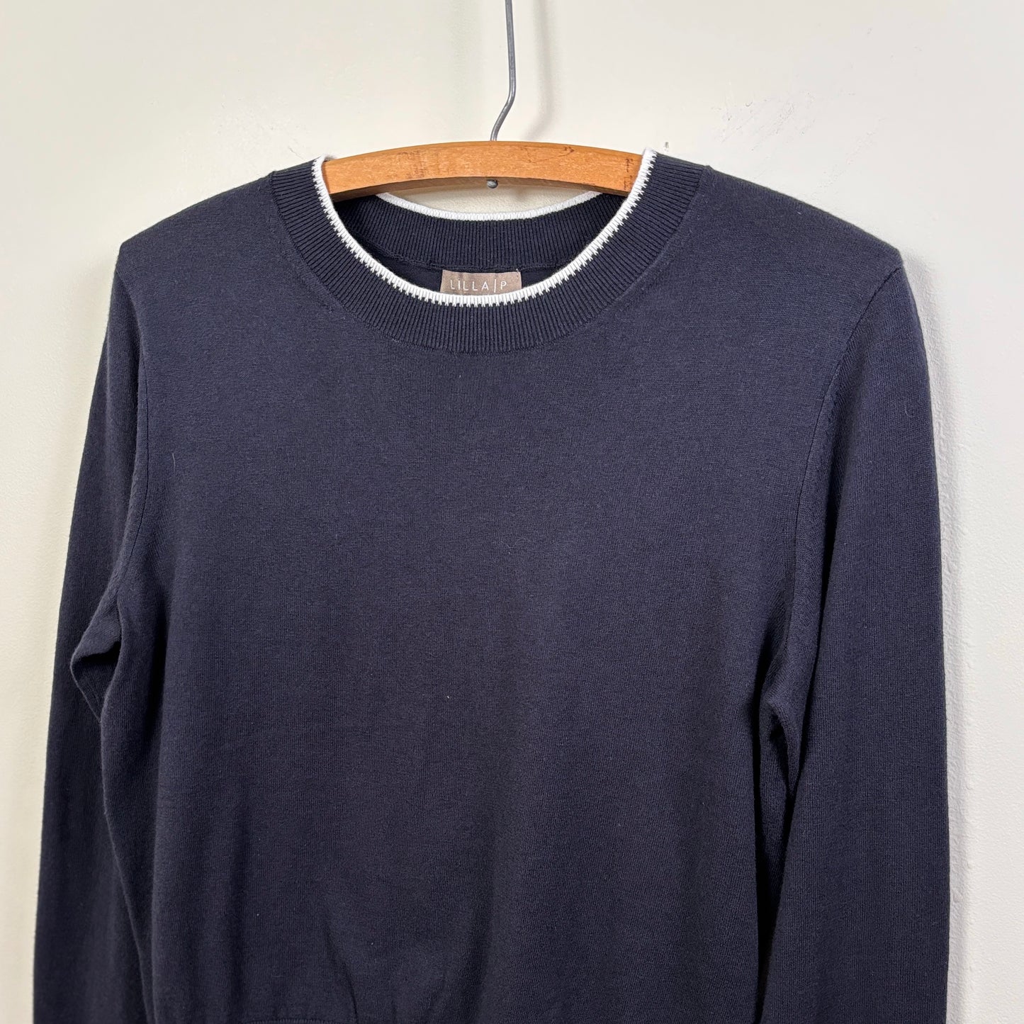 Lilla P. ~  Picot Edge Crewneck Sweater - Navy