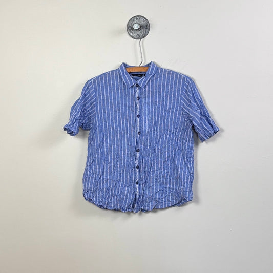 Pas de Calais  ~  Shirring Stripe Short Sleeve Blouse - Saxe Blue