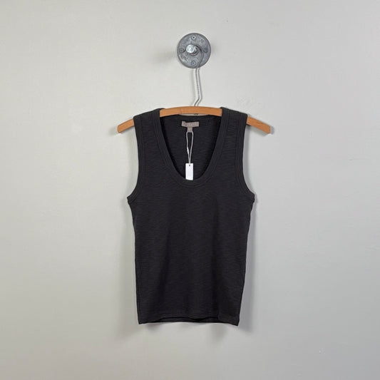 Lilla P. ~  Ribbed Slub Scoop Tank - Black