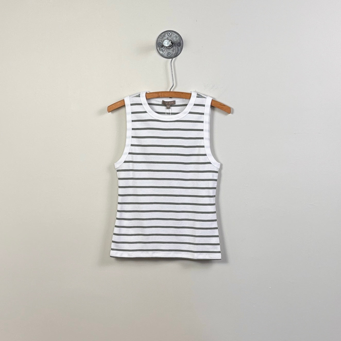 Lilla P. ~  Ribbed High Neck Tank - Sage Stripe